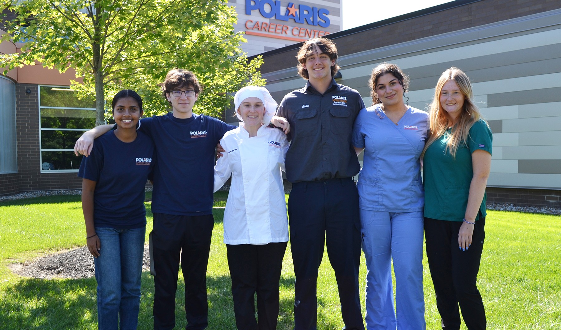 student ambassadors outside of polaris career center building