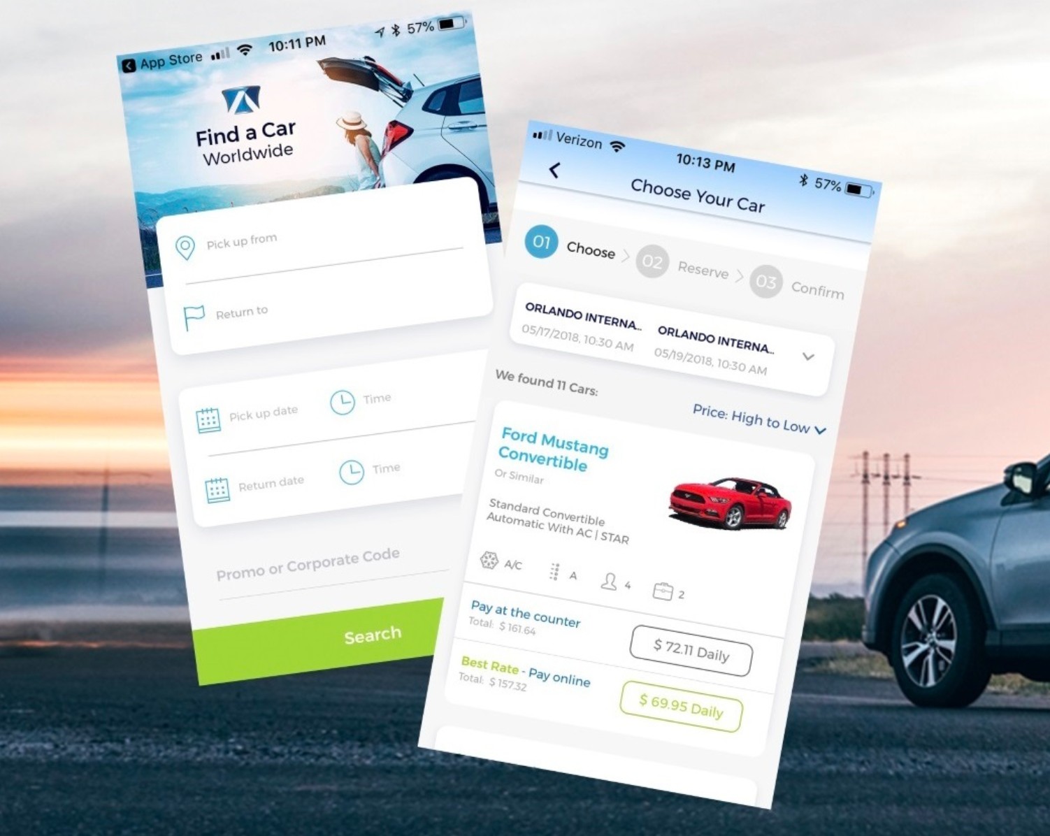 Advantage Car Rental Mobile App Interface