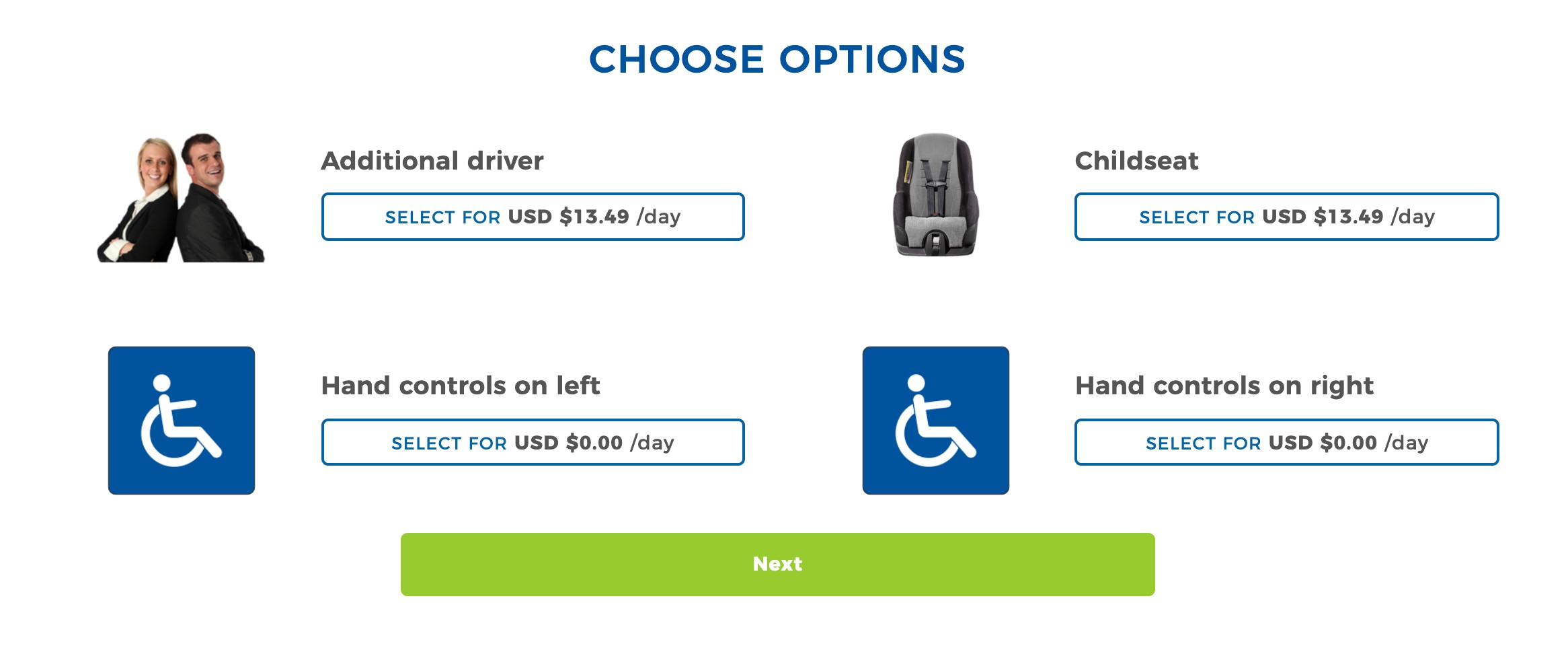 Advantage Car Rental Optional Add-ons during Booking