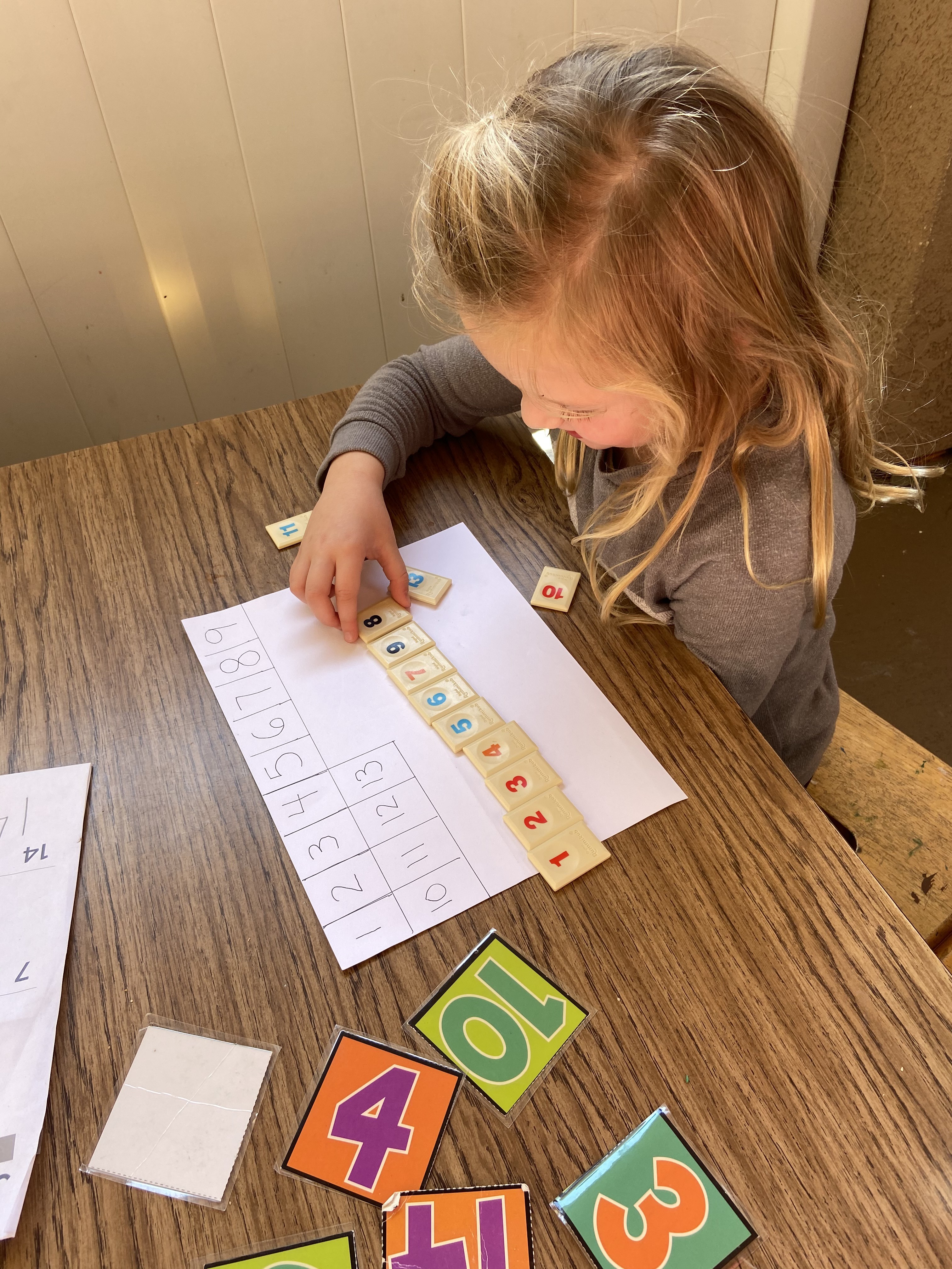 Girl counting with fingers, learning basic numeracy skills at Ardenwald Preschool