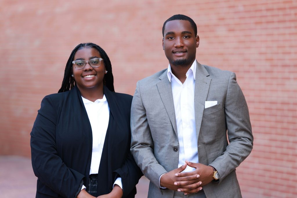 Jackson State University students Charity Hayman and Dillard McCoy at TIAA's Charlotte office during their Early Career Immersion Program internships.