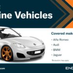 Chart listing makes of vehicles eligible for Endurance Highline coverage