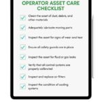 A tablet displaying an operator asset care checklist.