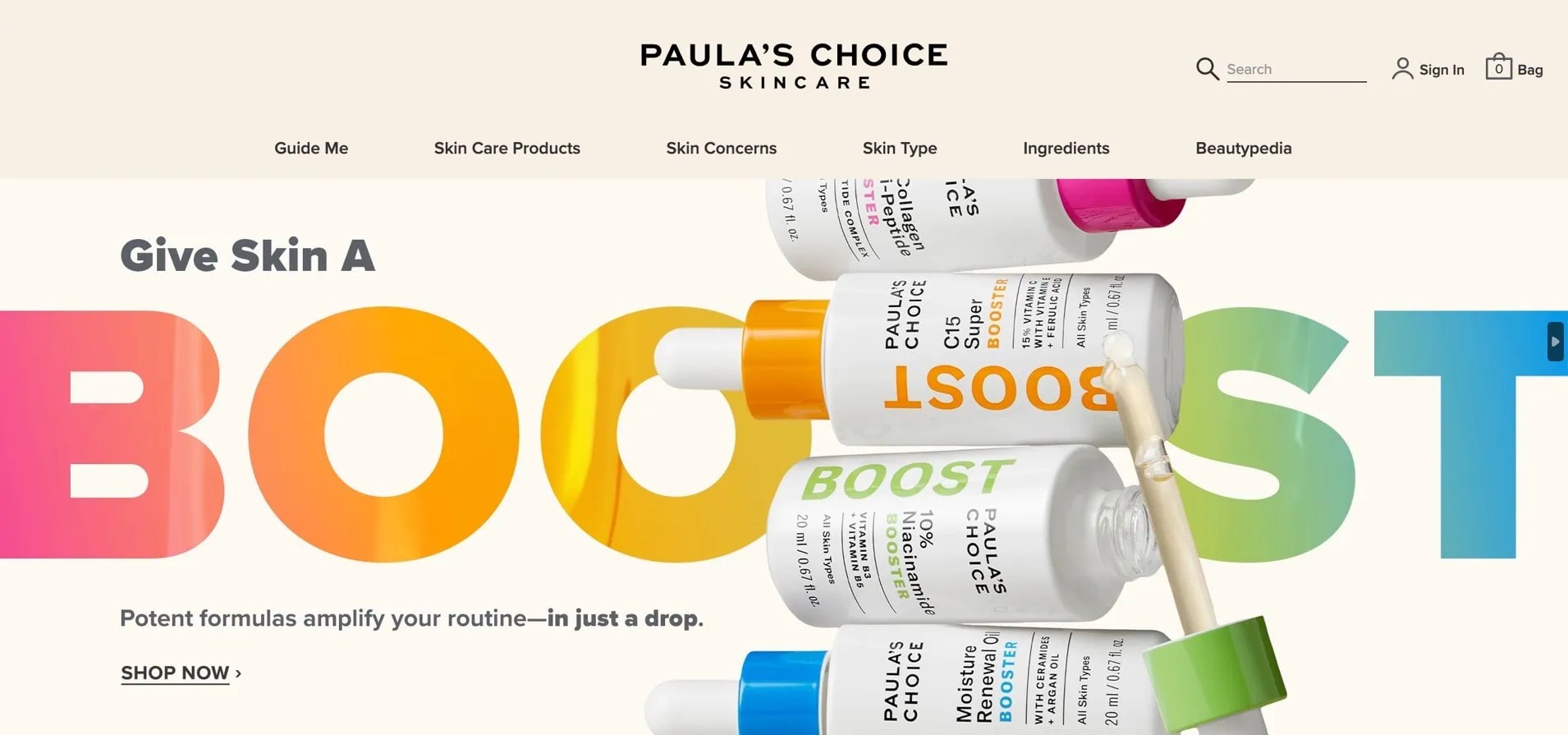 Paula's Choice skincare product display