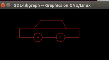 Output of Moving Car Program in C using lines and circles without cleardevice function